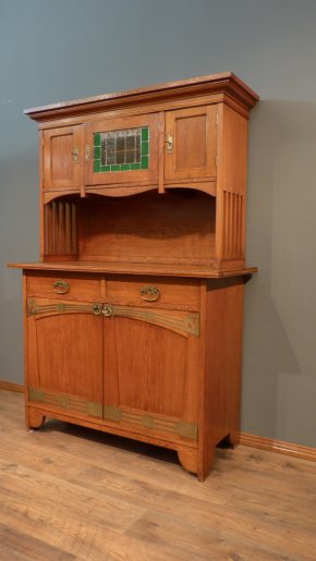 Aufwendiger Jugendstil Aufsatzschrank, Eiche um 1910